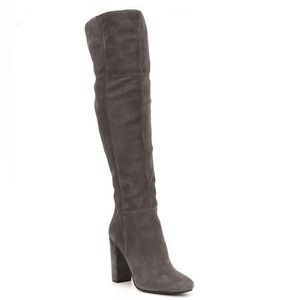 Gianni Bini Ventah Suede Block Heel Wide Calf Over The Knee Boots Gray